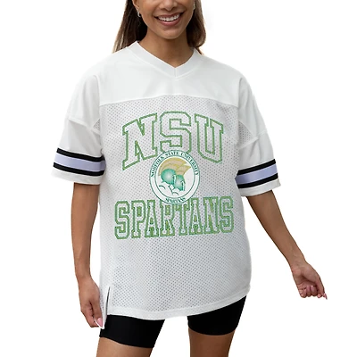 Women's Gameday Couture White Norfolk State Spartans Iconic Oversized Fashion Jersey