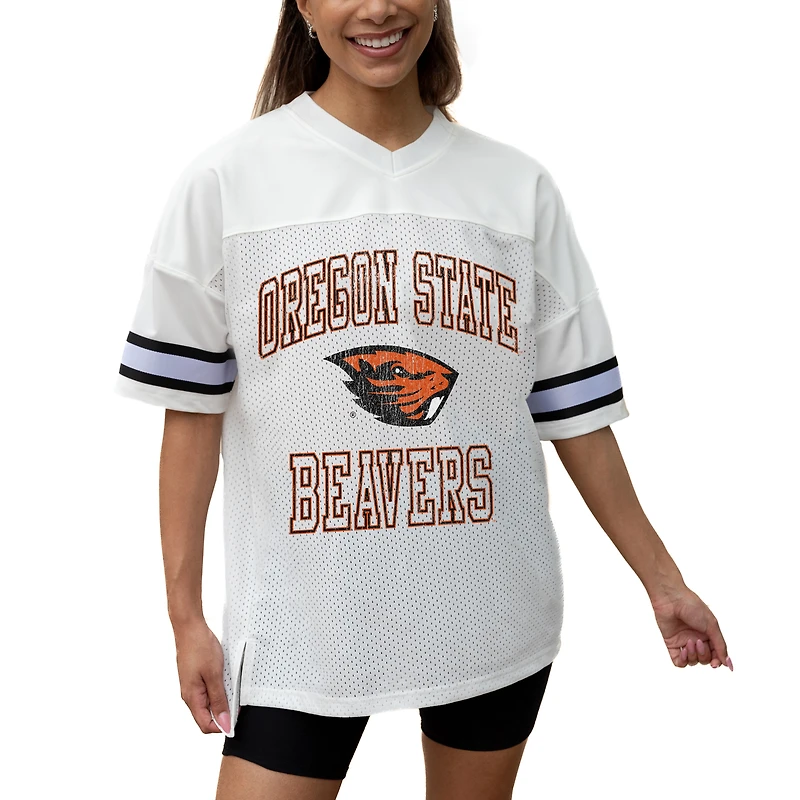 Women's Gameday Couture White Oregon State Beavers Iconic Oversized Fashion Jersey
