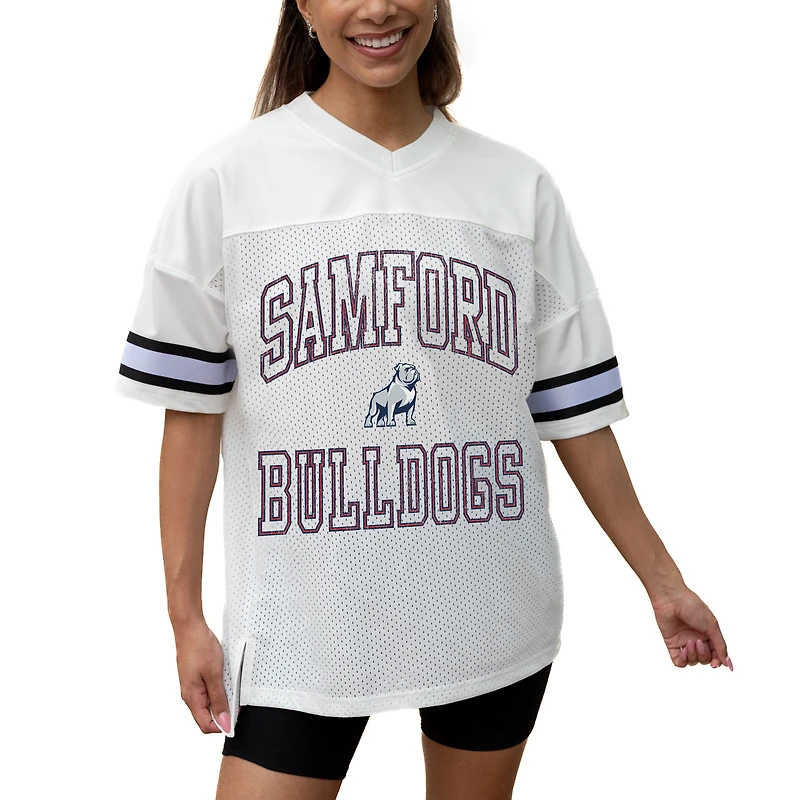Women's Gameday Couture White Samford Bulldogs Iconic Oversized Fashion Jersey
