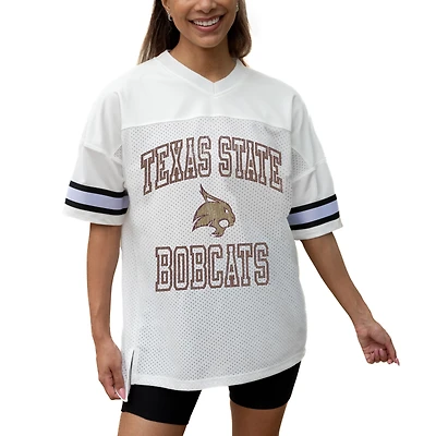 Women's Gameday Couture White Texas State Bobcats Iconic Oversized Fashion Jersey