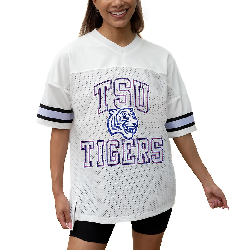 Women's Gameday Couture White Tennessee State Tigers Iconic Oversized Fashion Jersey
