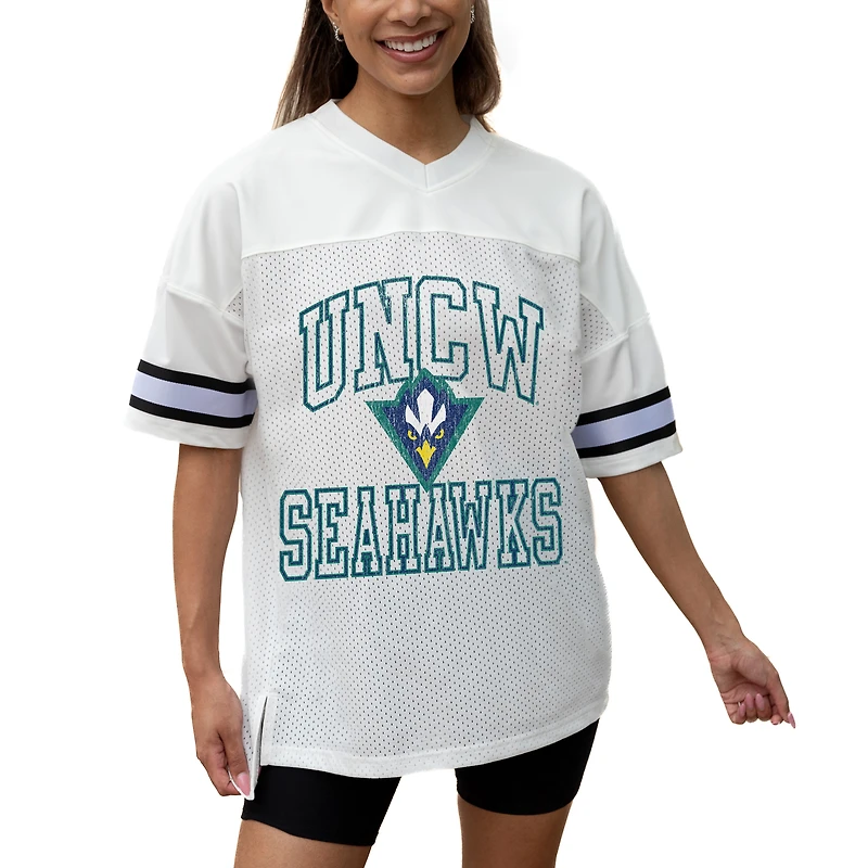 Women's Gameday Couture White UNC Wilmington Seahawks Iconic Oversized Fashion Jersey
