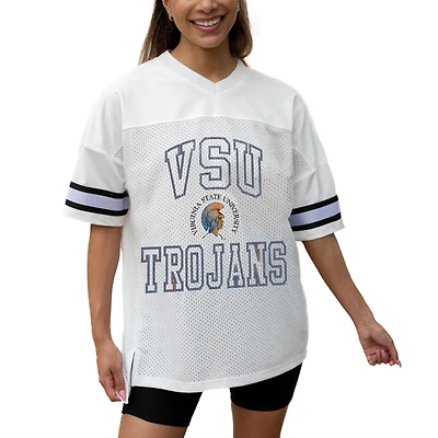 Women's Gameday Couture White Virginia State Trojans Iconic Oversized Fashion Jersey
