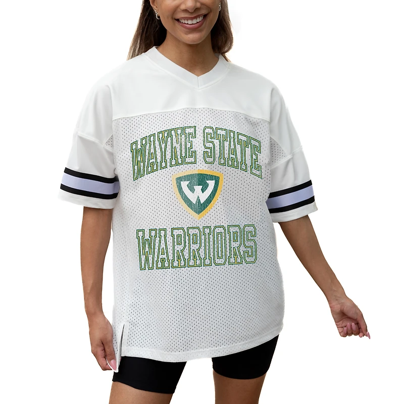 Women's Gameday Couture White Wayne State Warriors Iconic Oversized Fashion Jersey