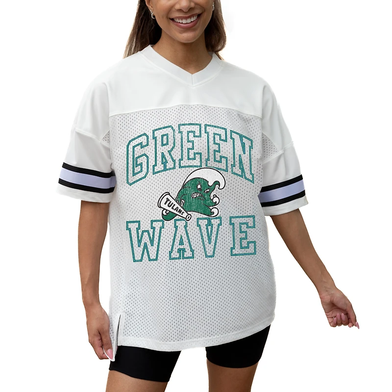 Women's Gameday Couture White Tulane Green Wave Iconic Oversized Fashion Jersey