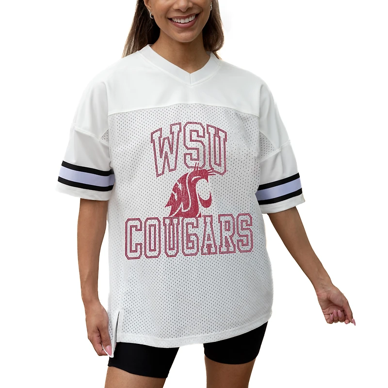Women's Gameday Couture White Washington State Cougars Iconic Oversized Fashion Jersey