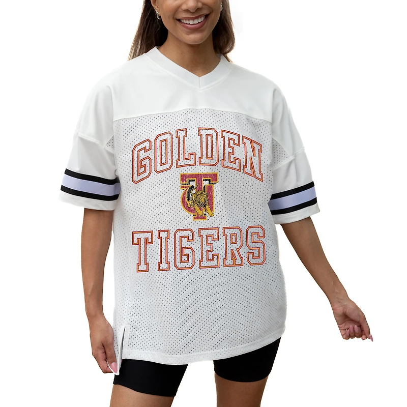 Women's Gameday Couture White Tuskegee Golden Tigers Iconic Oversized Fashion Jersey