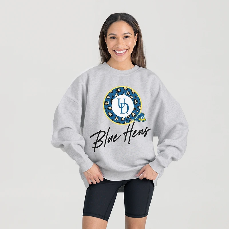 Women's Gameday Couture Ash Delaware Fightin' Blue Hens Premium Fleece Pullover Sweatshirt
