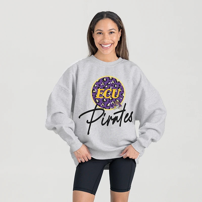 Women's Gameday Couture Ash ECU Pirates Premium Fleece Pullover Sweatshirt