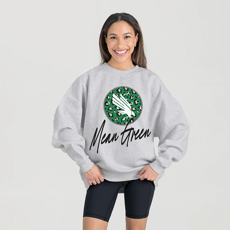 Women's Gameday Couture Ash North Texas Mean Green Premium Fleece Pullover Sweatshirt