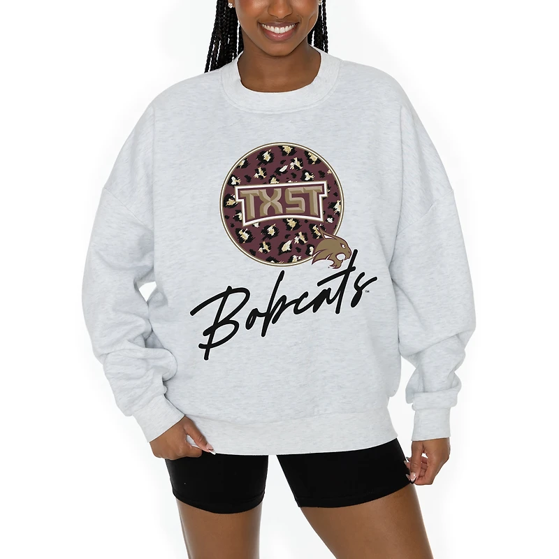 Women's Gameday Couture Ash Texas State Bobcats Premium Fleece Pullover Sweatshirt