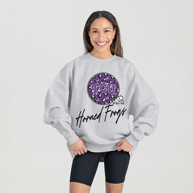 Women's Gameday Couture Ash TCU Horned Frogs Premium Fleece Pullover Sweatshirt
