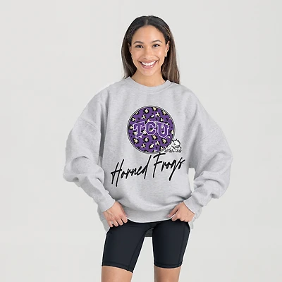 Women's Gameday Couture Ash TCU Horned Frogs Premium Fleece Pullover Sweatshirt