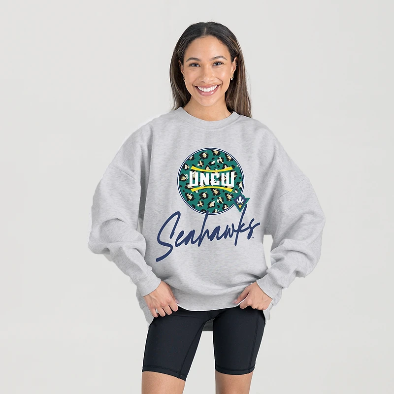 Women's Gameday Couture Ash UNC Wilmington Seahawks Premium Fleece Pullover Sweatshirt