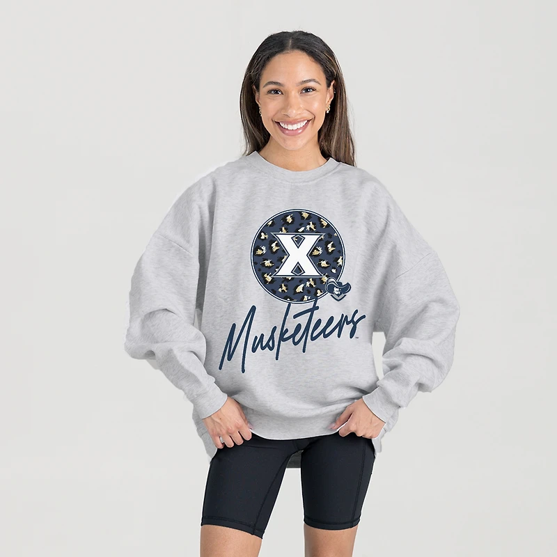 Women's Gameday Couture Ash Xavier Musketeers Premium Fleece Pullover Sweatshirt