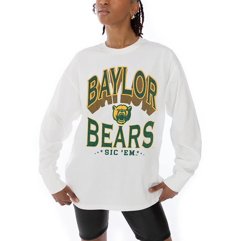 Women's Gameday Couture White Baylor Bears Midweight Oversized Long Sleeve T-Shirt