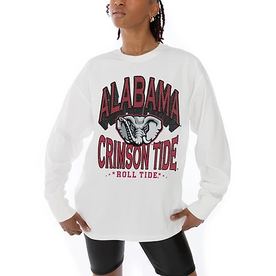 Women's Gameday Couture White Alabama Crimson Tide Midweight Oversized Long Sleeve T-Shirt