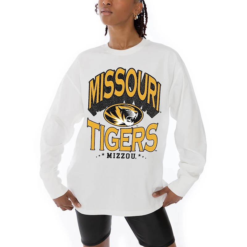 Women's Gameday Couture White Missouri Tigers Midweight Oversized Long Sleeve T-Shirt