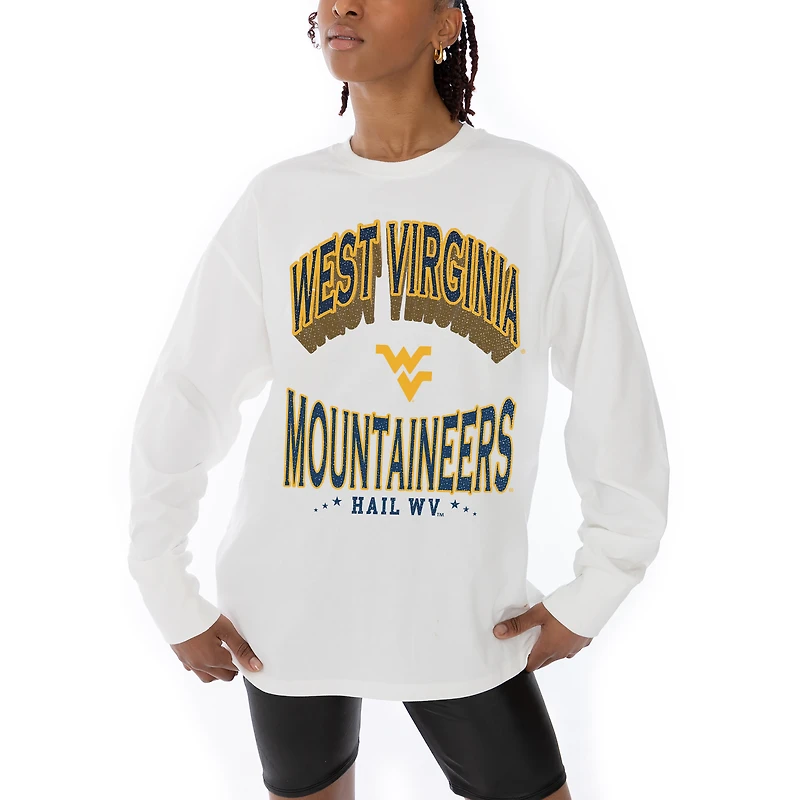 Women's Gameday Couture White West Virginia Mountaineers Midweight Oversized Long Sleeve T-Shirt