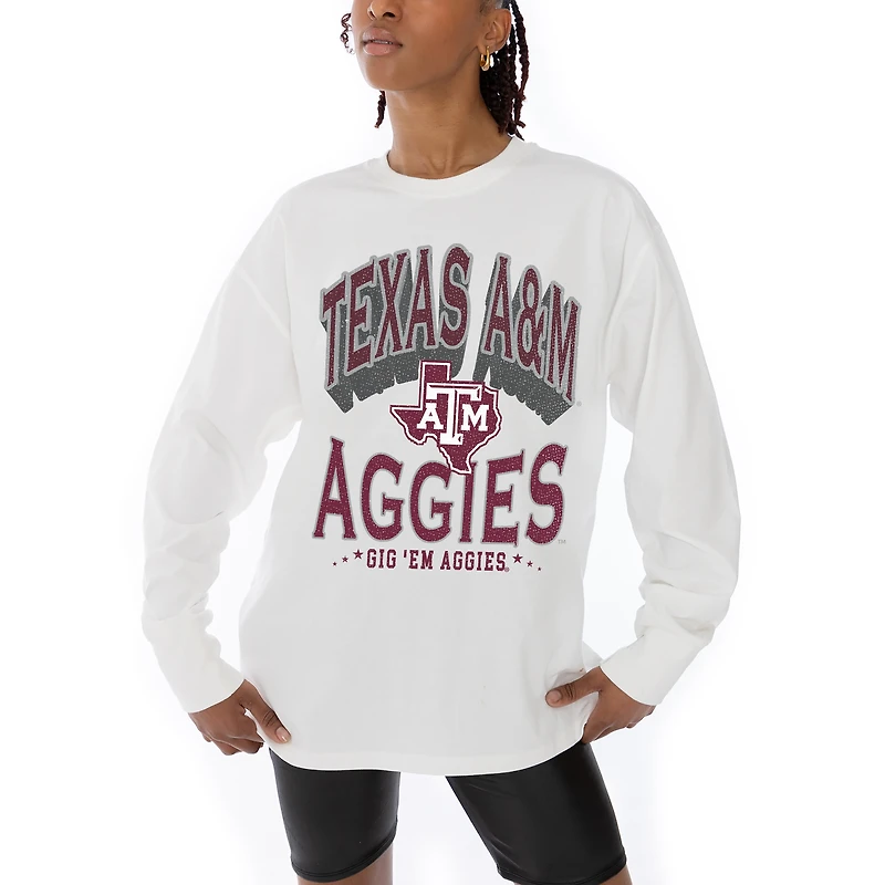 Women's Gameday Couture White Texas A&M Aggies Midweight Oversized Long Sleeve T-Shirt