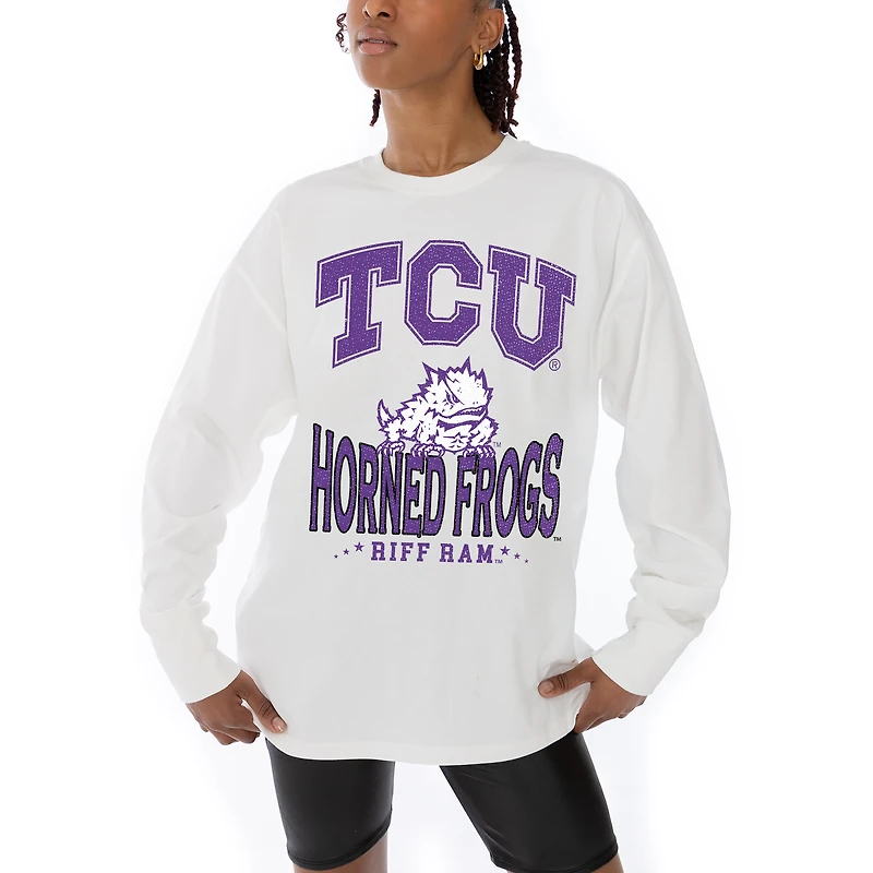 Women's Gameday Couture White TCU Horned Frogs Midweight Oversized Long Sleeve T-Shirt