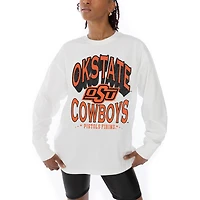 Women's Gameday Couture White Oklahoma State Cowboys Midweight Oversized Long Sleeve T-Shirt