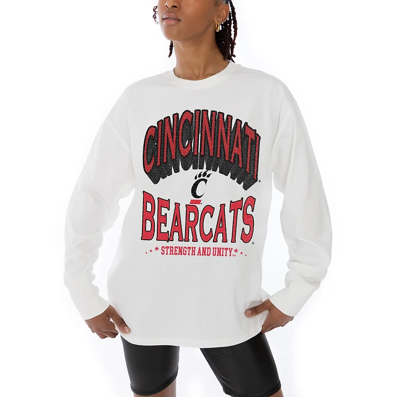Women's Gameday Couture White Cincinnati Bearcats Midweight Oversized Long Sleeve T-Shirt