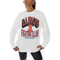 Women's Gameday Couture White Illinois Fighting Illini Midweight Oversized Long Sleeve T-Shirt