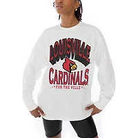 Women's Gameday Couture White Louisville Cardinals Midweight Oversized Long Sleeve T-Shirt