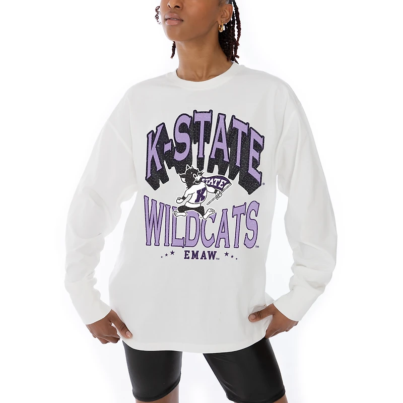 Women's Gameday Couture White Kansas State Wildcats Midweight Oversized Long Sleeve T-Shirt