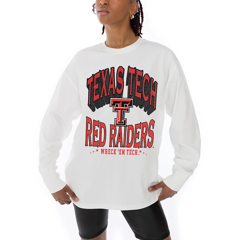 Women's Gameday Couture White Texas Tech Red Raiders Midweight Oversized Long Sleeve T-Shirt