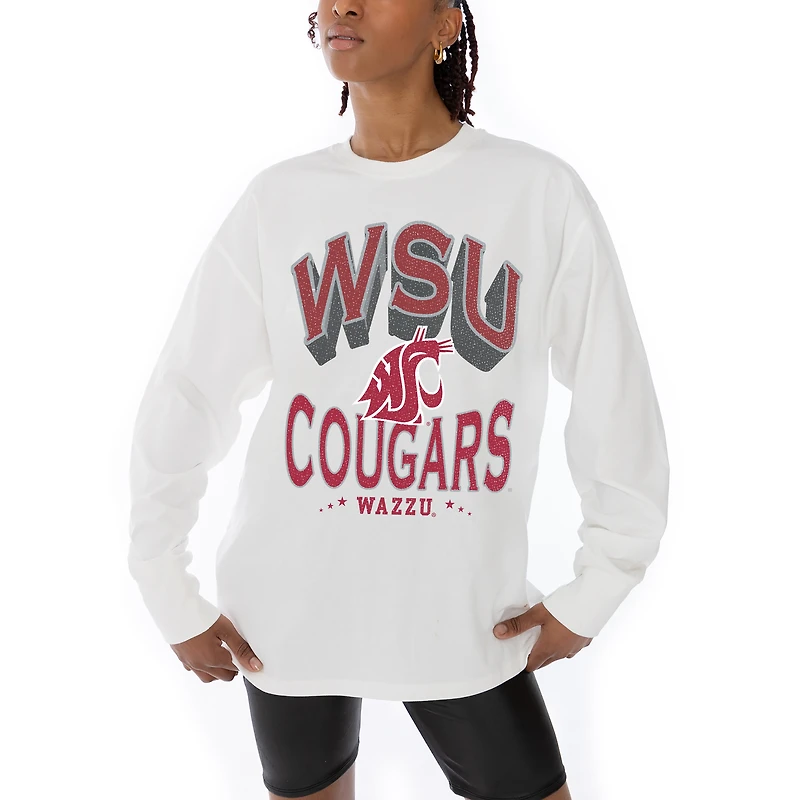 Women's Gameday Couture White Washington State Cougars Midweight Oversized Long Sleeve T-Shirt