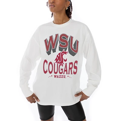 Women's Gameday Couture White Washington State Cougars Midweight Oversized Long Sleeve T-Shirt