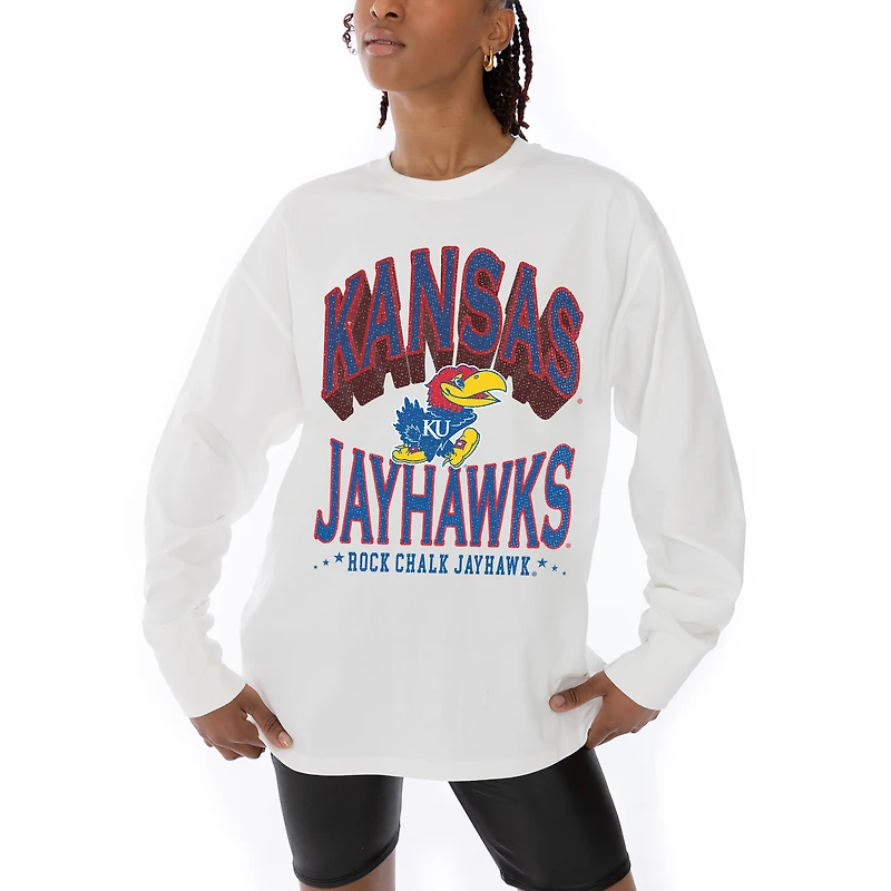 Women's Gameday Couture White Kansas Jayhawks Midweight Oversized Long Sleeve T-Shirt