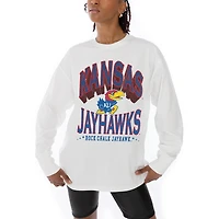 Women's Gameday Couture White Kansas Jayhawks Midweight Oversized Long Sleeve T-Shirt