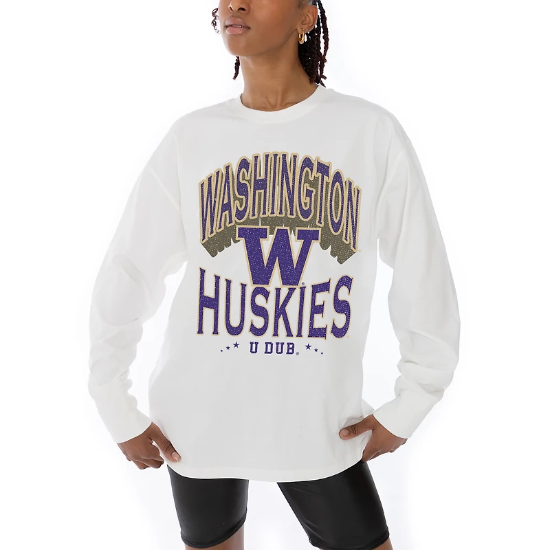 Women's Gameday Couture White Washington Huskies Midweight Oversized Long Sleeve T-Shirt