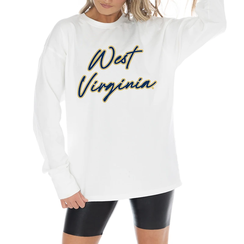 Women's Gameday Couture White West Virginia Mountaineers Midweight Oversized Long Sleeve T-Shirt