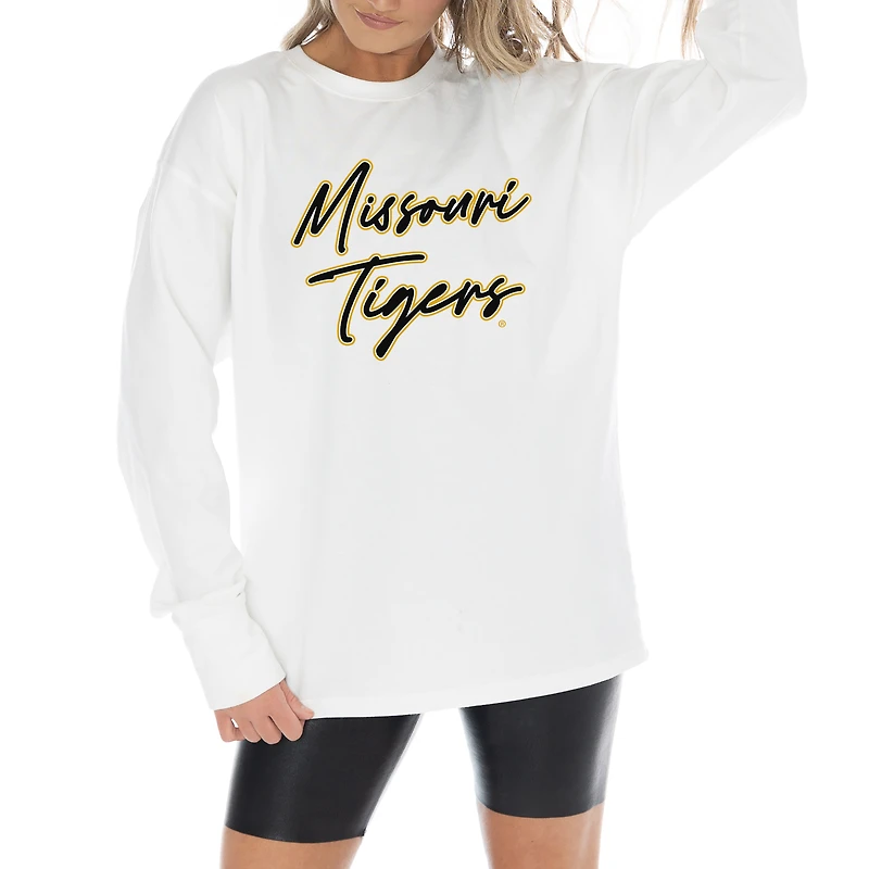 Women's Gameday Couture White Missouri Tigers Midweight Oversized Long Sleeve T-Shirt