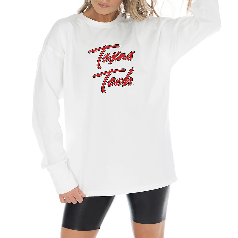 Women's Gameday Couture White Texas Tech Red Raiders Midweight Oversized Long Sleeve T-Shirt