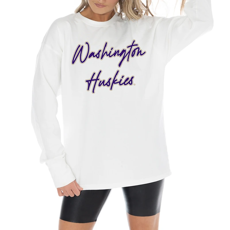 Women's Gameday Couture White Washington Huskies Midweight Oversized Long Sleeve T-Shirt