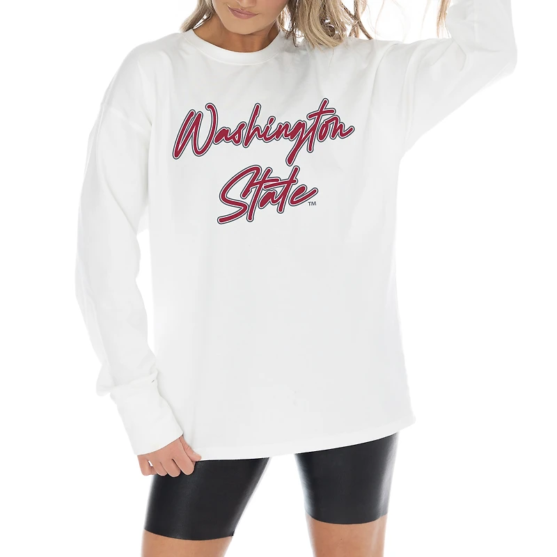 Women's Gameday Couture White Washington State Cougars Midweight Oversized Long Sleeve T-Shirt