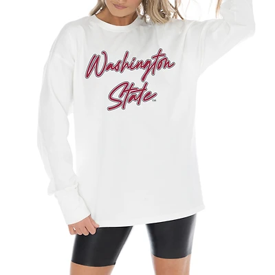 Women's Gameday Couture White Washington State Cougars Midweight Oversized Long Sleeve T-Shirt