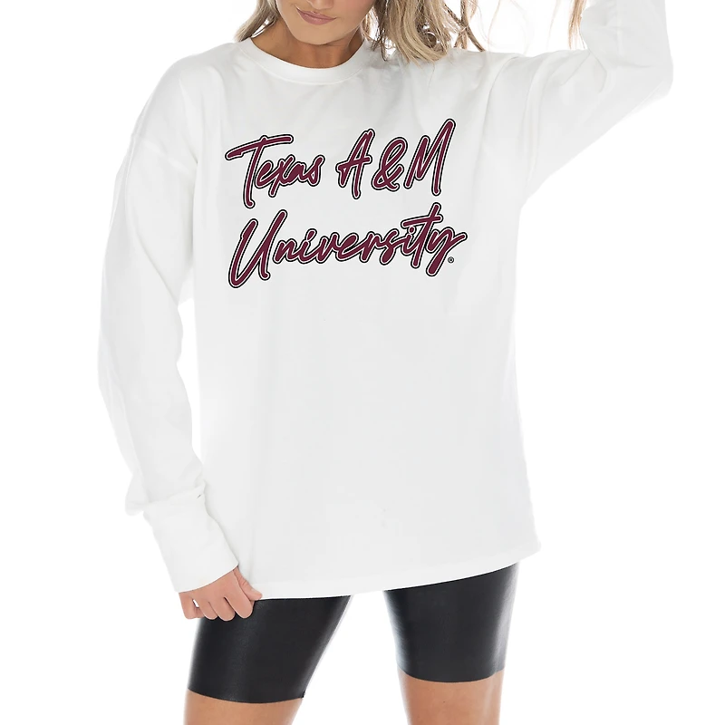 Women's Gameday Couture White Texas A&M Aggies Midweight Oversized Long Sleeve T-Shirt