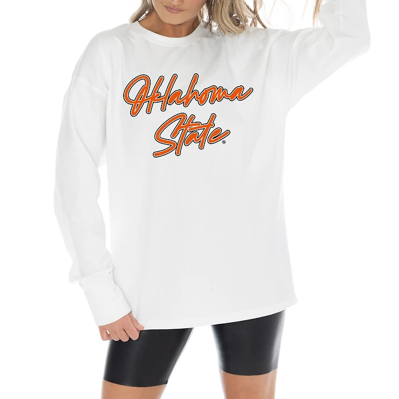 Women's Gameday Couture White Oklahoma State Cowboys Midweight Oversized Long Sleeve T-Shirt