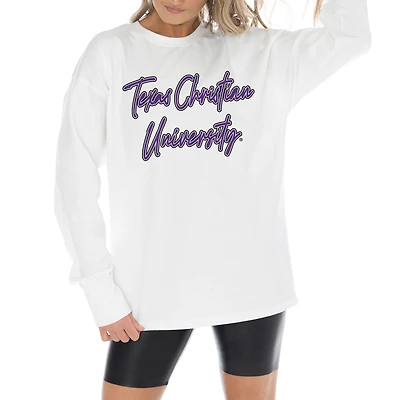 Women's Gameday Couture White TCU Horned Frogs Midweight Oversized Long Sleeve T-Shirt