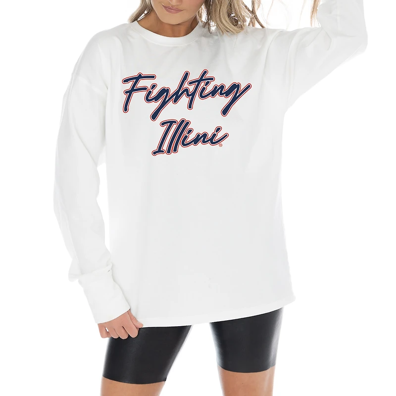Women's Gameday Couture White Illinois Fighting Illini Midweight Oversized Long Sleeve T-Shirt