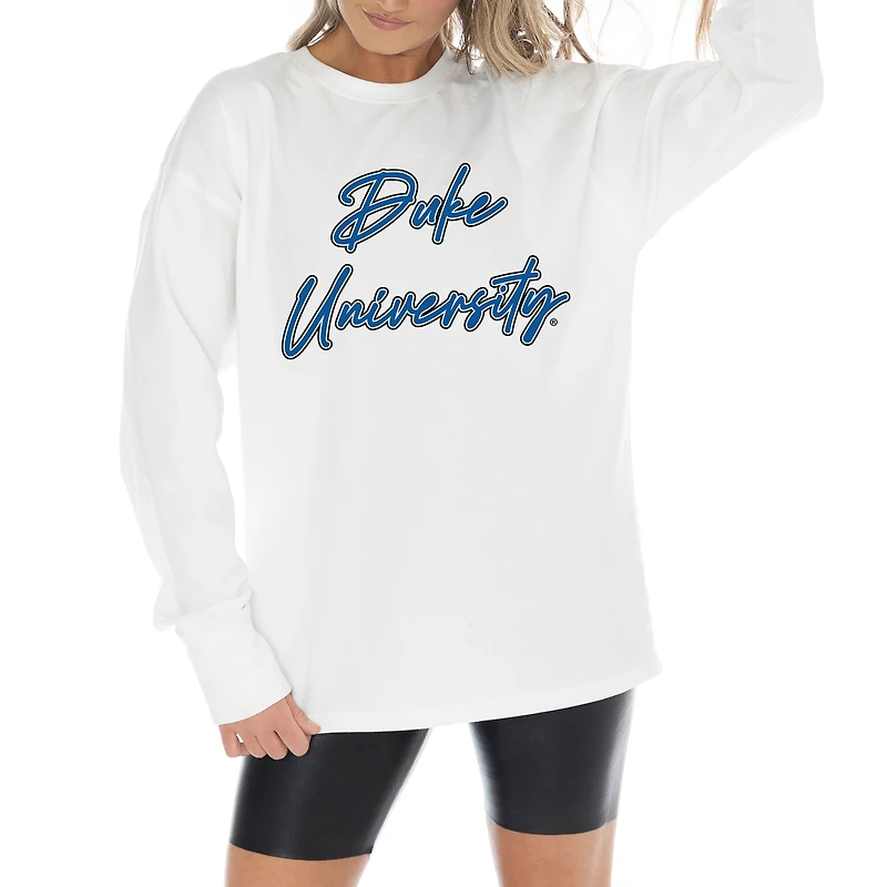 Women's Gameday Couture White Duke Blue Devils Midweight Oversized Long Sleeve T-Shirt