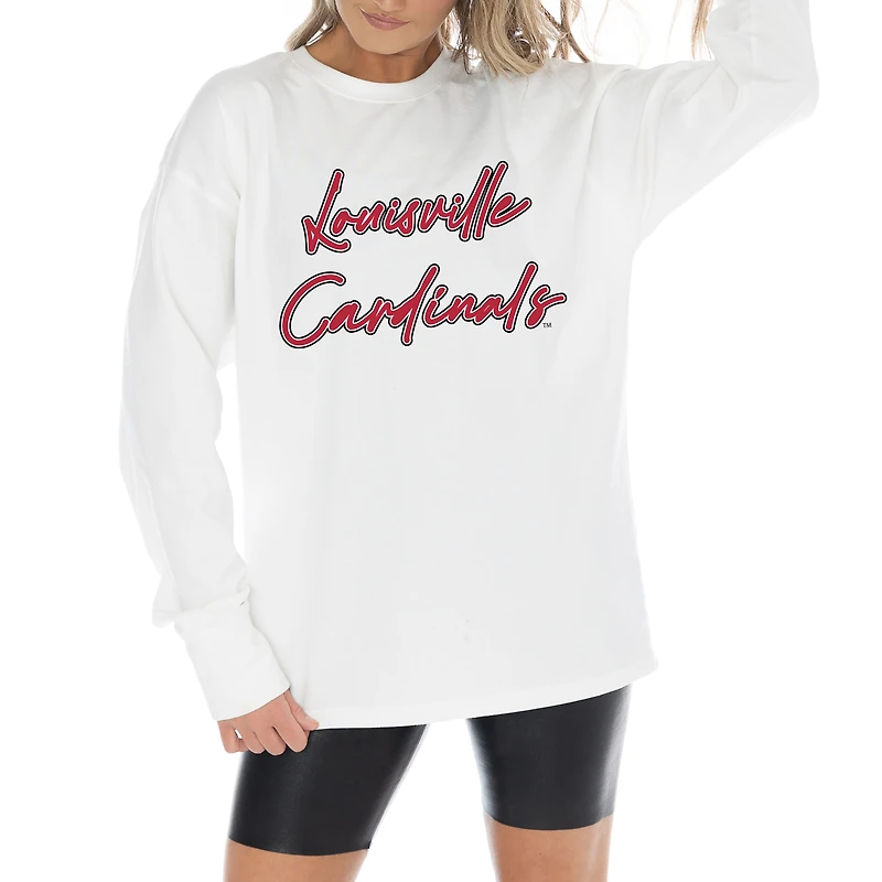 Women's Gameday Couture White Louisville Cardinals Midweight Oversized Long Sleeve T-Shirt