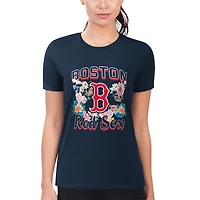 Women's G-III 4Her by Carl Banks Navy Boston Red Sox Super-Slim Fit Lightweight Flowers Graphic T-Shirt