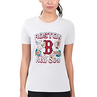 Women's G-III 4Her by Carl Banks White Boston Red Sox Super-Slim Fit Lightweight Flowers Graphic T-Shirt